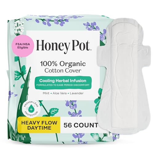 Image of The Honey Pot Company - 56ct - Herbal Sanitary Pads for Women - Heavy Flow w /Wings - Infused w /Essential Oils for Cooling Effect & Organic Cotton Cover - Feminine Care