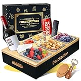 Couchbar Snackbox, Couch Bar Snackbar mit Geschenkbox, Sofa Tablett mit 3 Snackschalen, Sofatablett Snackbox mit Flaschenöffner, Snackbar Couch mit Abnehmbarer für Sofa, Bett, Camping(Schwarz)