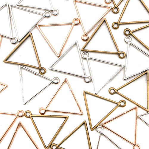 JETEHO 30 Pack 3 Colors 29mmx29mm Triangle Framework Open Back Bezel Pendant Blanks Zinc Alloy Accessories for Jewelry Making(Bronze&Silver&Rose Gold)