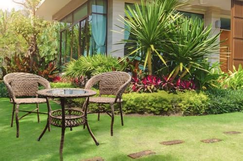 Image of 2+1 Outdoor Indoor Patio Furniture Sets REHAU Wicker Chair Patio Set Conversation Set Poolside Lawn Chairs Balcony Outdoor Garden Furniture Chair (Arabica) 48 x 48 x 78 Cm