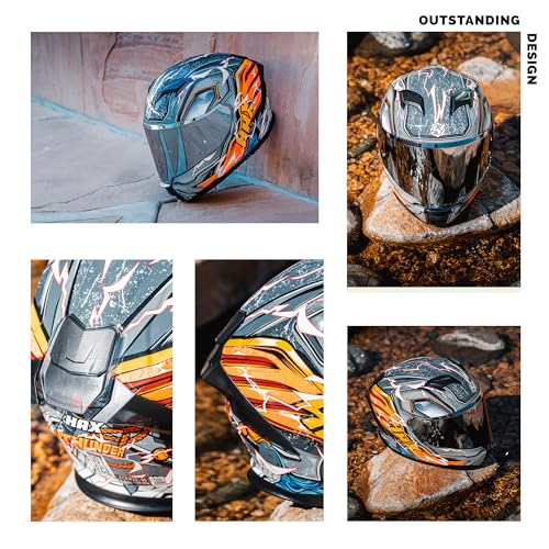 Image of HAX Force Aerodynamic Full Face Motorcycle Helmet for Street Bike DOT & ECE | Thunder Orange M, Glow-in-the-Dark, Dual Visor, Adult Fit, Quick Release Buckle, Pinlock & Bluetooth Compatible