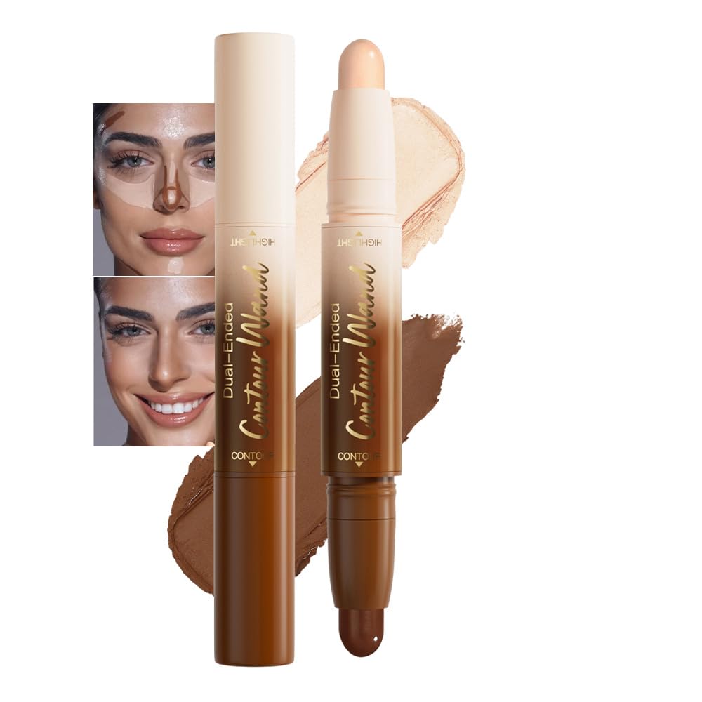 IATMOMOD Dual Ended Contour Stick, Nude + Light Beige Cream Concealer Highlighter, Waterproof No Transfer Long-Lasting 2-in-1 Face Contour Bronzer