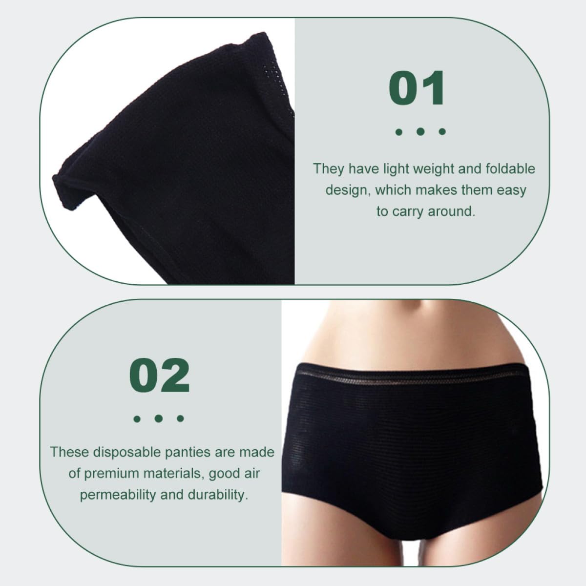 VILLCASE Bragas Postparto de Algodón Transpirables y Plegables para Mujer, Paquete de 20 Unidades Negras, Ideales para Sauna y Periodo Menstrual