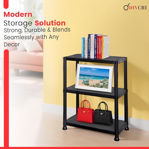 DIVCHI 3 Tier Plastic Storage Shelving Unit | Heavy Duty Shelf Rack for Home, Garage, Office & Utility Room | Shelf Rack (Black) - Image 5
