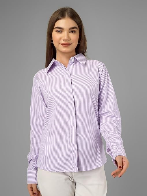 Image of Womens /GirlsClassic Lining Shirt for Women Cotton | Women's Striped Style top | Full Sleeve, Relaxed fit, Button-Down Casual Shirt for Girls & Women
