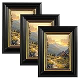 twirush 3 Stück Bilderrahmen Vintage Set, 10x15 cm Bilderrahmen Retro Quadrat, Fotorahmen zum Aufstellen und Aufhängen, Fotorahmen Schwarz für Wohnzimmer, Schlafzimmer, Büro Galerie