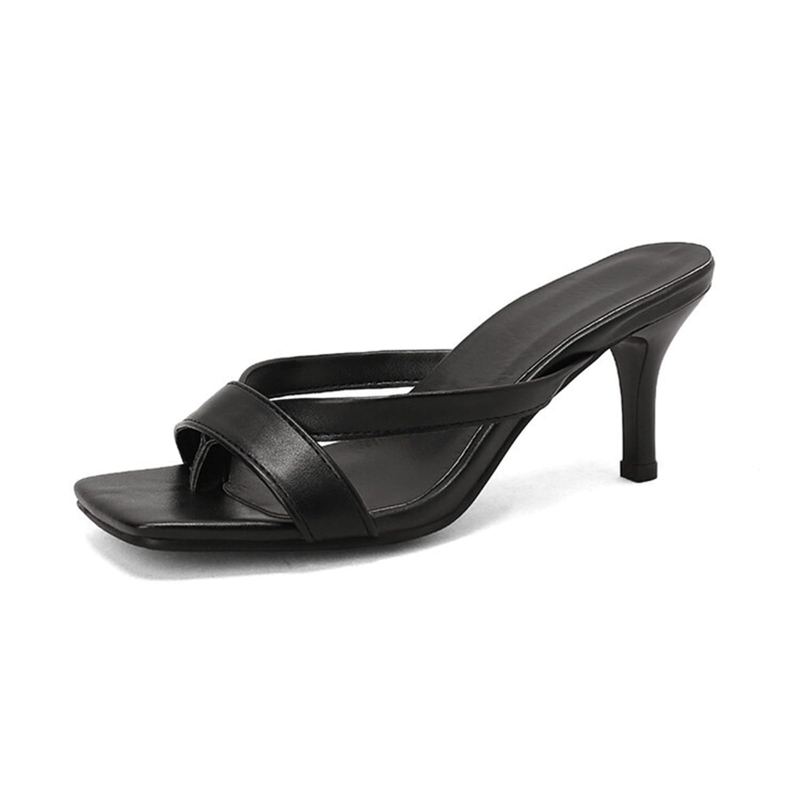 Mule con Tacco Kitten da 7 cm, Punta Quadrata e Cinturino Incrociato