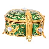 BESTYASH Joyero Vintage Redondo Pequeño con Patrón Ornamental Caja con Tapa para Almacenamiento Seguro de Joyas para Niñas y Mujeres Elegante Estuche Decorativo para Anillos Pendientes y