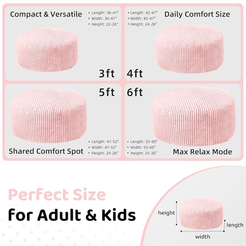 Image of HABUTWAY 6FT Bean Bag Chair, 6' Large Bean Bag Chairs for Adults with Removable Stripe Plush Cover, Memory Foam Beanbag Chair for Living Room Bedroom Dorm,Tender Pink