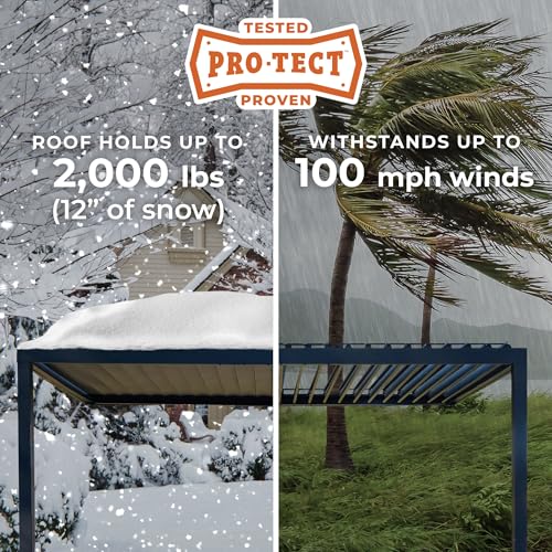 Image of Backyard Discovery Evanston 10'x10' Galvanized Steel Wall-Mounted Louvered Pergola Kit with Adjustable Roof, Shade, Rain Protection, High-Wind Rating, PowerPort, Gutter System for Outdoor Patio, Deck