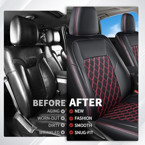 Image of Huidasource Custom Fit RAV4 Car Seat Covers Full Set, Full Coverage Leather Seat Cover, Rav4 Seat Cushion Protector Fit for 2013-2018 Toyota Rav4 XLE LE XLE Premium Limited(Not for Hybrid, Black&Red)