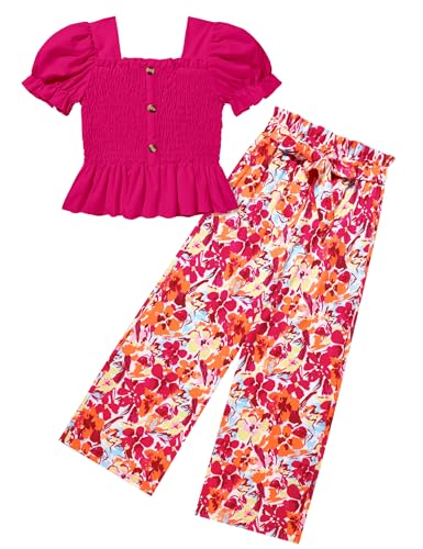 Image of Girls Clothes Solid Color Square Collar Stretch Top and Wide Leg Pants Clothes for Teen Girls 6-14Y