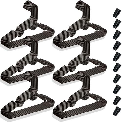 Image of 60 Packs Baby Hangers for Closet - Plastic Clothes Hangers With Clips for Nursery, Kids, Newborn, Infant, Toddler, Children - Stack-able, Space-Saving Organizer, Black