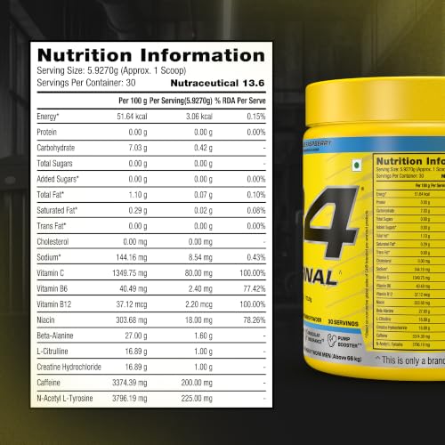 Image of C4 Original Pre Workout Powder (Icy Blue Raspberry), 200mg Caffeine Anhydrous with CarnoSyn Beta-Alanine, L Citrulline, & Creatine HCL, Preworkout Powder for Men & Women, 30 Servings,178gm