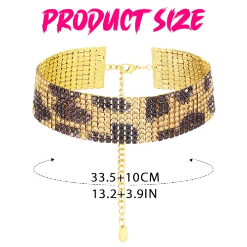 JEAIRTS Chunky Leopard Choker Necklace Sparkly Gold and Black Rhinestone Jewelry for Women4