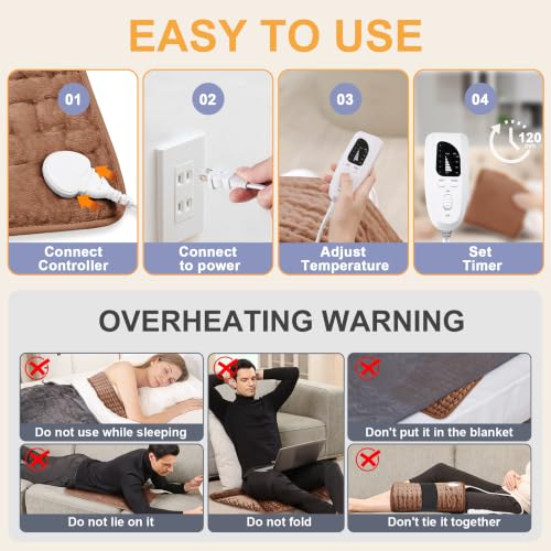 Image of Heating Pad,Electric Heating Pads,Heating Pad for Back,Brown,24x12 Inch