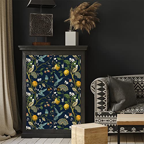 Blooming Wall Blue Bird Fresh Lemon Tree Peel And Stick Wallpaper Removable Self Adhesive Wall Mural Wall Decor, 14.5 Square Ft/Roll (17.7“X118”, Dark Background) #TOP4