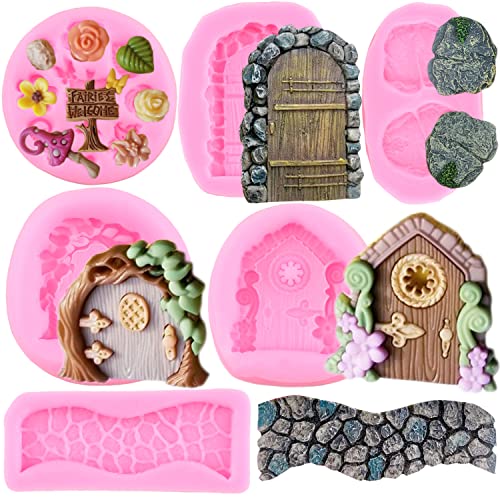 Miyahouse Enchanted Fairy Garden Fairy Gnome Home Door Silicone Mold Flower Leaf Mushroom Fondant Mold Stone Path Candy Mold For Cake Decorating Cupcake Topper Polymer Clay Set Of 6 #TOP9