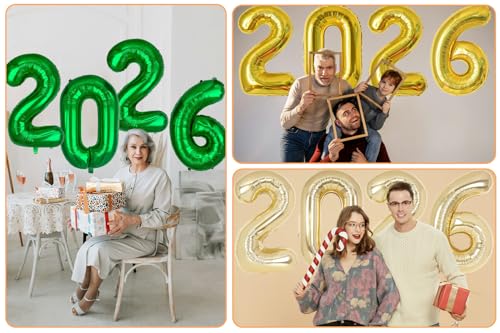 Image of 2026 Dark Green Foil Number Balloons, 32 Inch | Emerald Hunter Forest Green, Huge Foil Number 2026, Birthday,Happy New Year Eve, Graduation Christmas Decorations