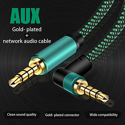 Image of Male to Male Audio Cable,90 Degree TRRS 3.5mm Nylon Braided 4 Pole Hi-Fi Stereo Aux Cable /Auxiliary Cable /Aux Cord for Headphones, Phone, Tablets, Headset, PC, Laptop and More ([2-Pack] 6 Feet)