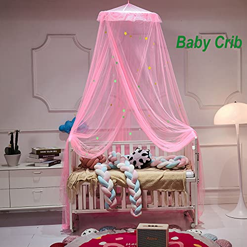 Mengersi Bed Canopy For Girls With Glow In The Dark Stars,Bed Canopy Curtains For Kids Baby Crib Twin Full Queen Size Bed,Canopy For Girls Room Decor,Pink #TOP5
