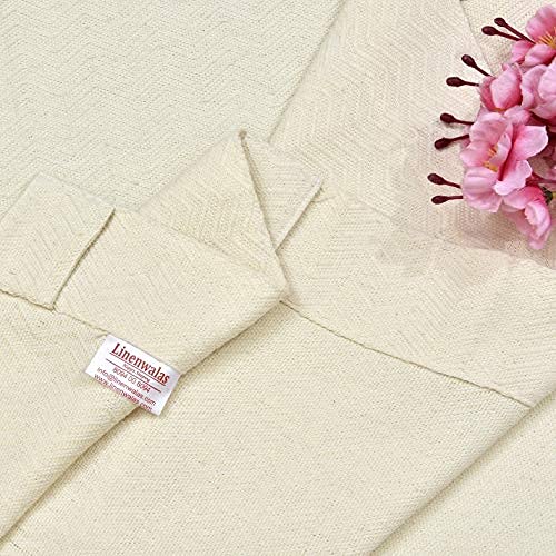Image of LINENWALAS Cotton Solid Textured Herring Bone Weave Heavy Curtains Drapes with Elegant Back Tabs for Doors (4.5x6ft, Natural Ivory)
