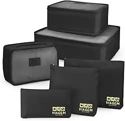 Kit Organizador de Malas de 6 Peças Estampa Lisa Jacki Design - Preto