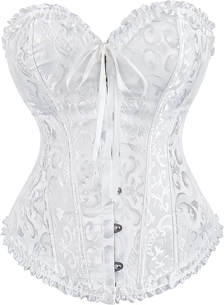 JoyPeak Corset Tops for Women,Lace Bustier Corset Lingerie top,Renaissance Overbust Corset Push Up Bodysuit (US, Alpha, X-Large, Regular, Regular, Big Girls, white)
