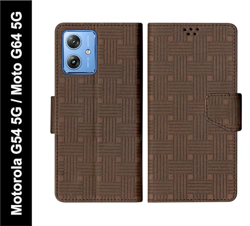 Image of SBMS Flip Cover for Motorola Moto G64 5G / G54 5G Back Cover Case with Magnatic Closure | Inbuilt Stand | Card & Money Pocket (Mat Brown)
