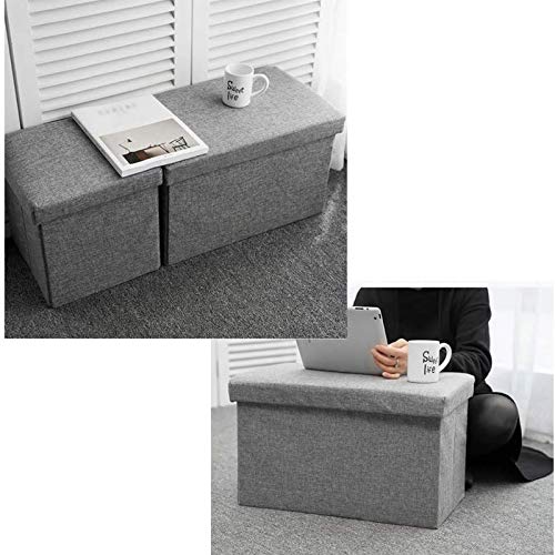 Pouf de rangement pliant LUNEZY en tissu lin de qualité pour coiffeuse - 4