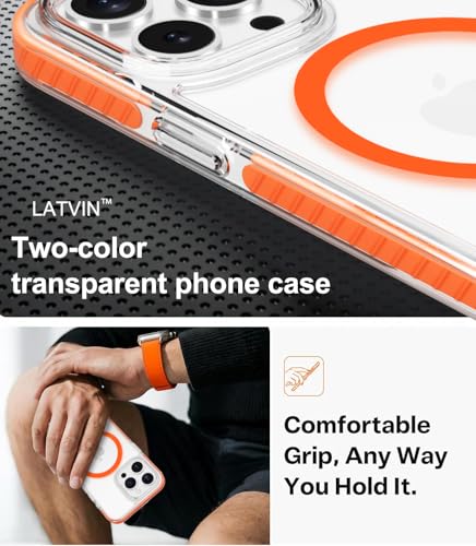 Coque iPhone 15 Pro transparente et magnétique LATVIN protection orange