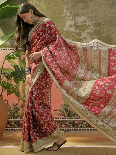 Image of SIRIL Women's Cotton Printed Saree With Unstitched Blouse Piece