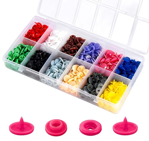 ilauke 204 pcs Plastic Snaps for Fabric 12 Color T5 Snap Button