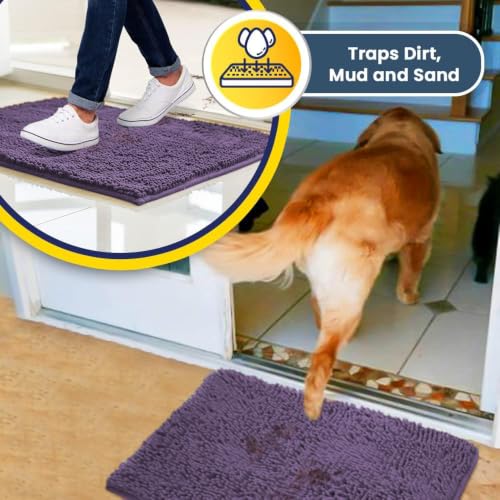 Image of Muddy Mat | Super Water Absorbent Door Mat Indoor, Microfiber Quick Dry Chenille Entryway Rug, Slip Resistant Front Door Mat, Indoor Mats for Entryway, Machine Washable Pet Rug, Lavender 48 inch x 60 inch