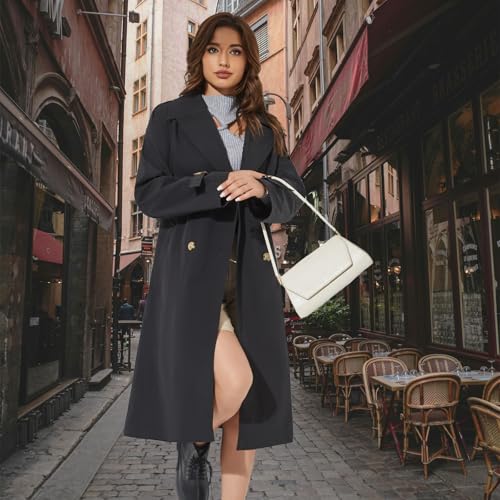 Women's Double Breasted Long Trench Coat Windproof Classic Lapel | Side Pocket Thin Coat With Belt.3