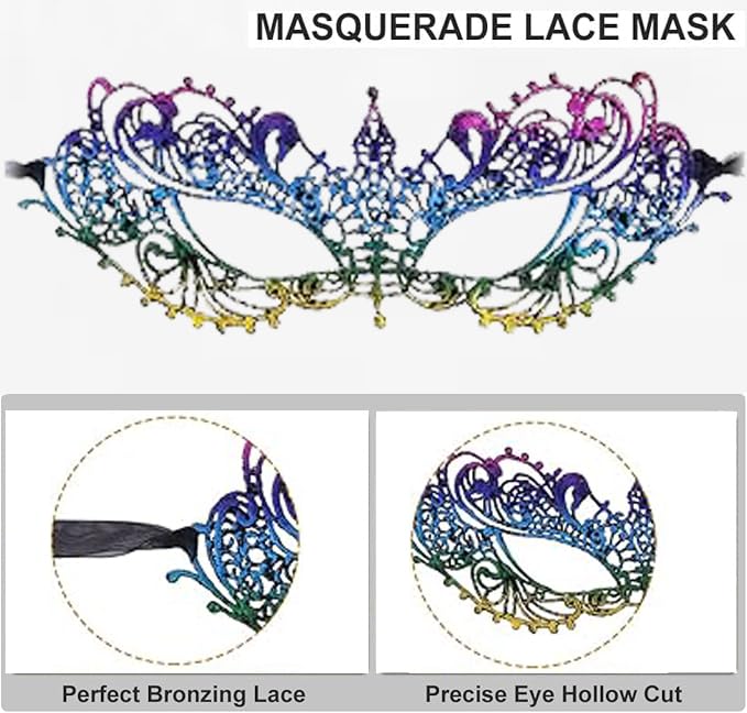 MZinge Masquerade Mask for Couple Men Venetian Mask for Halloween Lace Masque Costume Eyemask Party Prom Ball Mardi Gras (color black) - Image 2