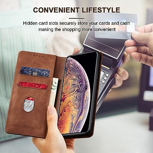 Image of Jasonyu Flip Wallet Case for iPhone Xs Max,Brown