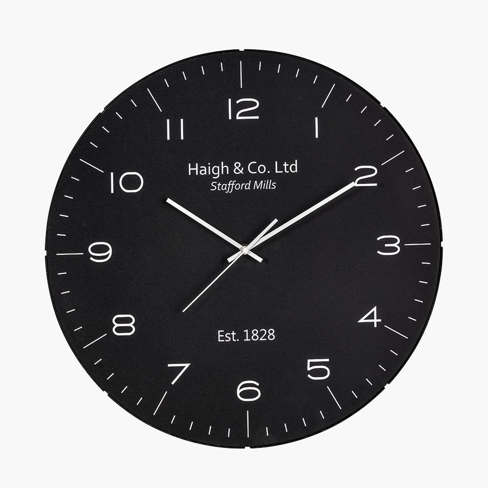 Pacific Lifestyle Analogue Dome Glass Wall Clock for Living Room | Large 50cm Round Wall Clock with Dome | Battery Operated Wall Mounted Clock (Black)