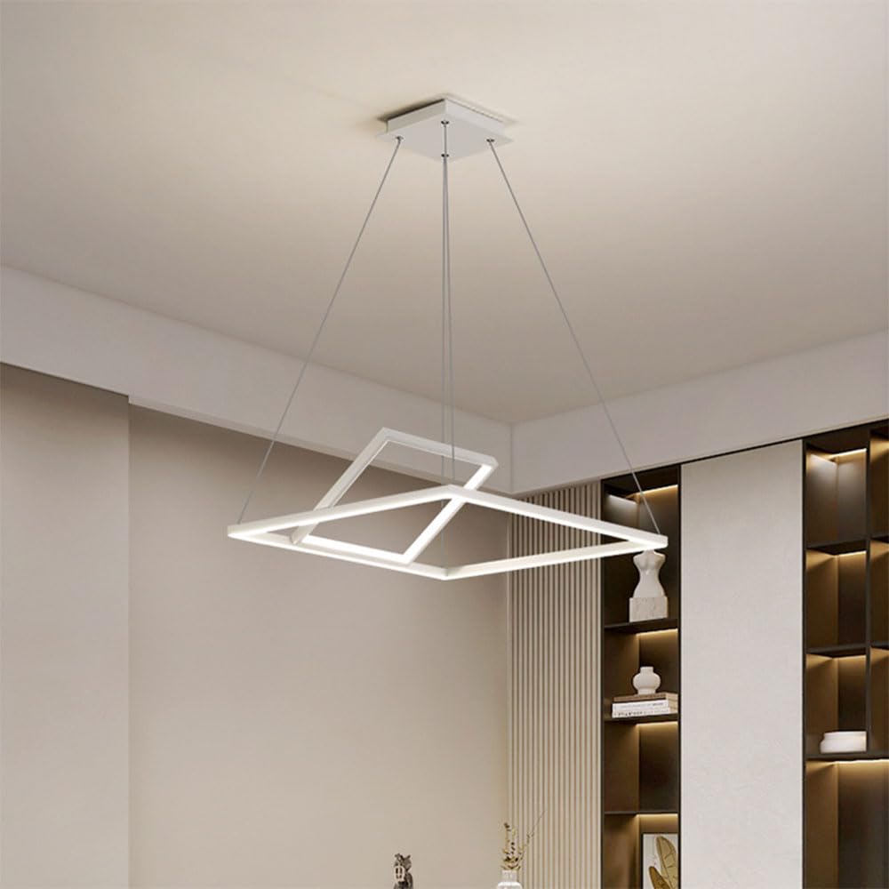 Dwupoziomowa biała kwadratowa lampa sufitowa LED, minimalistyczny żyrandol, liniowe aluminiowe zawieszenie LED, oświetlenie dekoracyjne, ściemniana 3000K-6000K, nowoczesna lampa wisząca do baru lub
