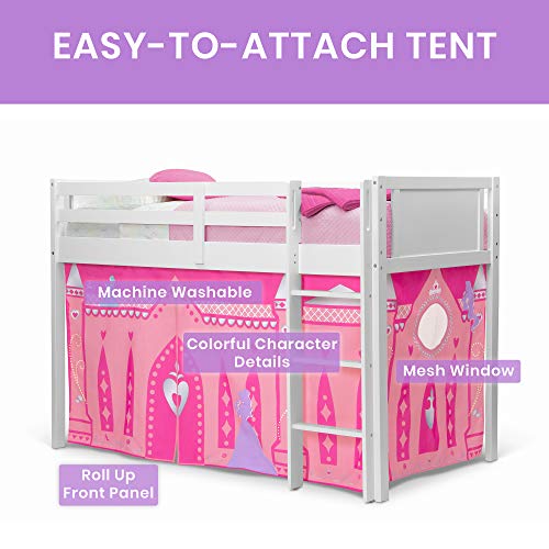 Delta Children Twin Loft Bed With Guardrail And Ladder + Tent (Bundle), White/Disney Princess #TOP3