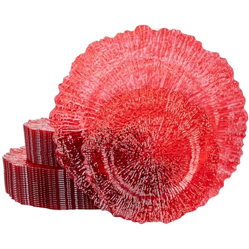 U-QE 60PCS Clear and Red Plastic Plates - Reef Plastic Plates Disposable&Reusable - Clear Red Plate Including 30 Dinner 10 U-QE 60PCS Clear and Red Plastic Plates - Reef Plastic Plates Disposable&Reusable - Clear Red Plate Including 30 Dinner 10