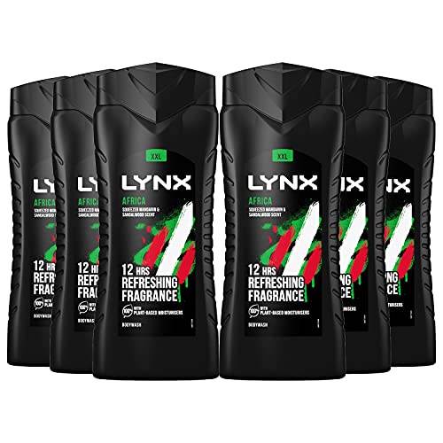 6 Pack of 500ml Lynx Africa Energy Boost Shower Gel Bodywash With 12 Hour Refreshing Fragrance