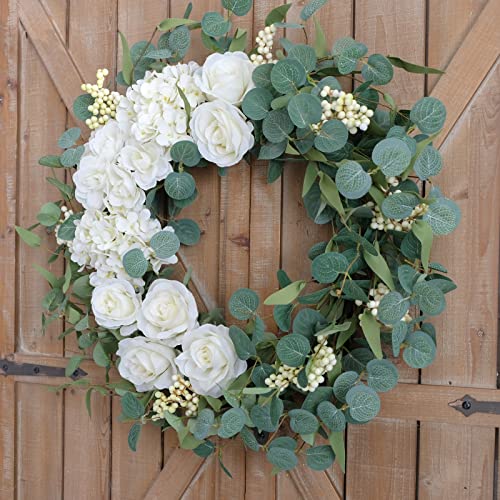 Couronnes vertes d'été artificielles avec fleurs de pivoine blanches de ferme - 6