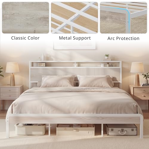 Image of LIKIMIO California King Bed Frames with 2-Tier Storage Shelf Headboard