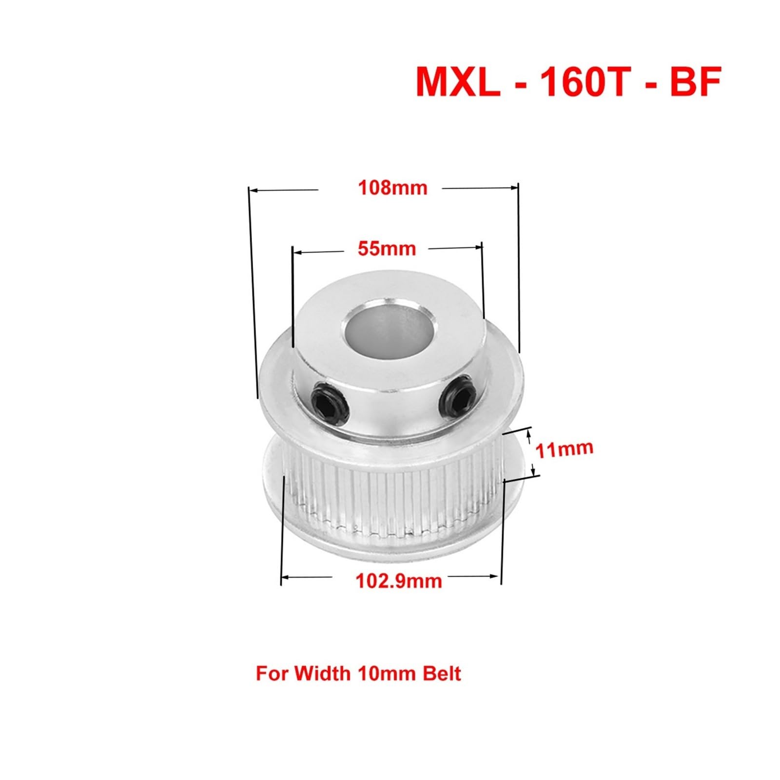 1Pc BF Tipo MXL 160 Denti Puleggia Dentata In Alluminio Alesaggio 8 10 12 14mm Chiavetta Puleggia Sincrona for Larghezza 10mm Cinghia Dentata(10mm)