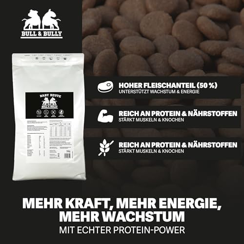 BULL & BULLY – Baby Beute 10 kg Hundefutter Trocken Getreidefrei – Trockenfutter & Hundeleckerli mit kleinen Kroketten für Welpen & kleine Hunde – Dog Food & Leckerlis mit viel Protein aus Beef
