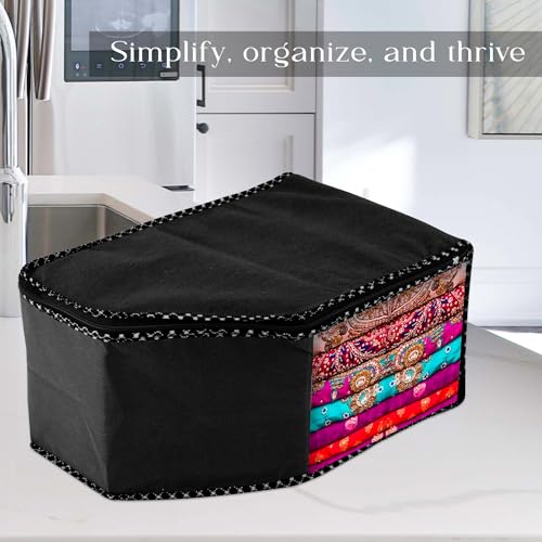 Image of Urbane Home Blouse Cover | Clothes Storage Bag | Zipper Wardrobe Organizers | Non-Woven Clothes Organiser | Side Transparent Blouse Organizer | Dot Border | Pack of 6 | Black
