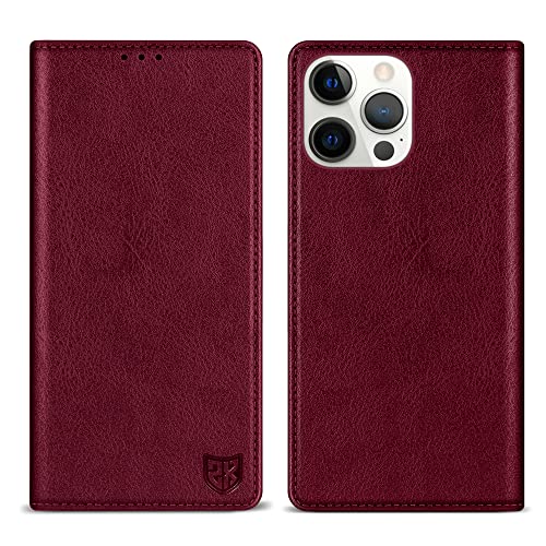 ZZXX for iPhone 14 Pro Max Wallet Case with [RFID Blocking] Card Slot Stand Strong Magnetic Leather Flip Fold Protective Phone Case for iPhone 14 Pro Max Case Wallet(Wine Red-6.7 inch)