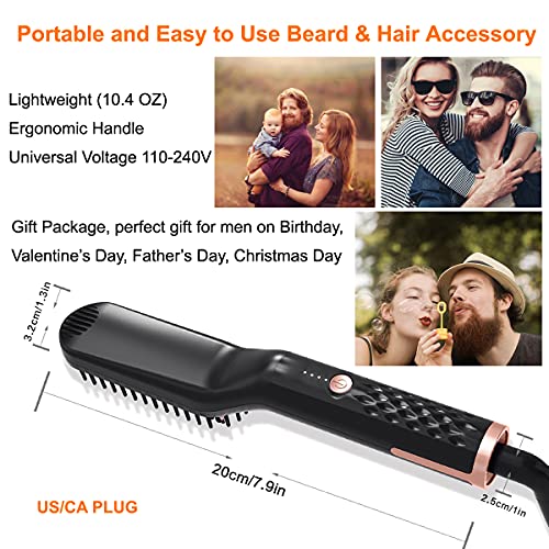 Beard Straightener, Heated Beard Comb Electric straightening Comb with Beard Balm and Beard Straightening Brush Hair Straightening Comb Gifts for Dad Him Men