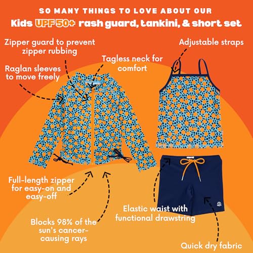 Image of SwimZip Girls' 3 Pc Swim Set w /Long Sleeve Rash Guard, Tankini & Shorts UPF 50+